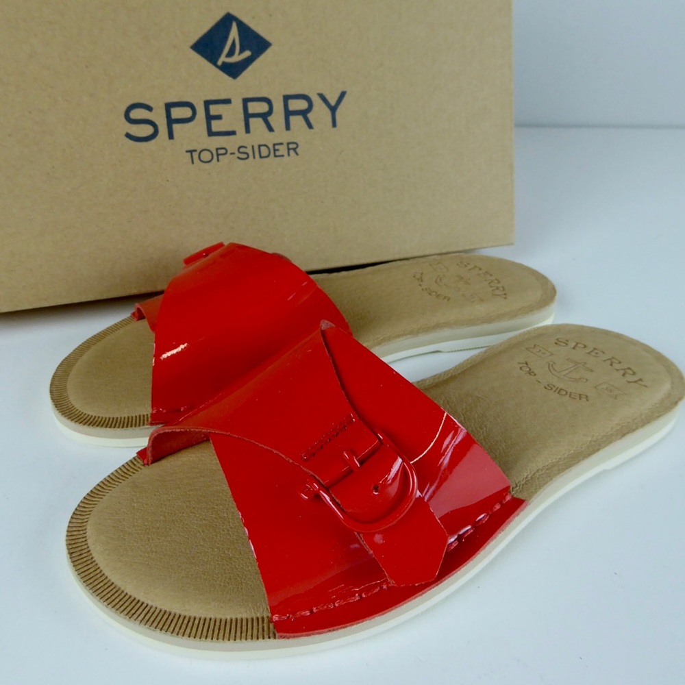 Sperry Seaport Patent Leather Slide Sandals NIB